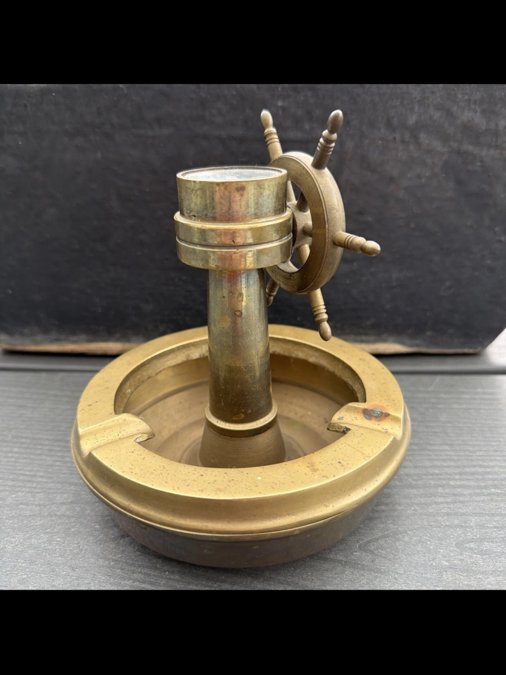 Brass Ship Wheel Ashtray - Nautical Home Accent - Picture 5 of 11